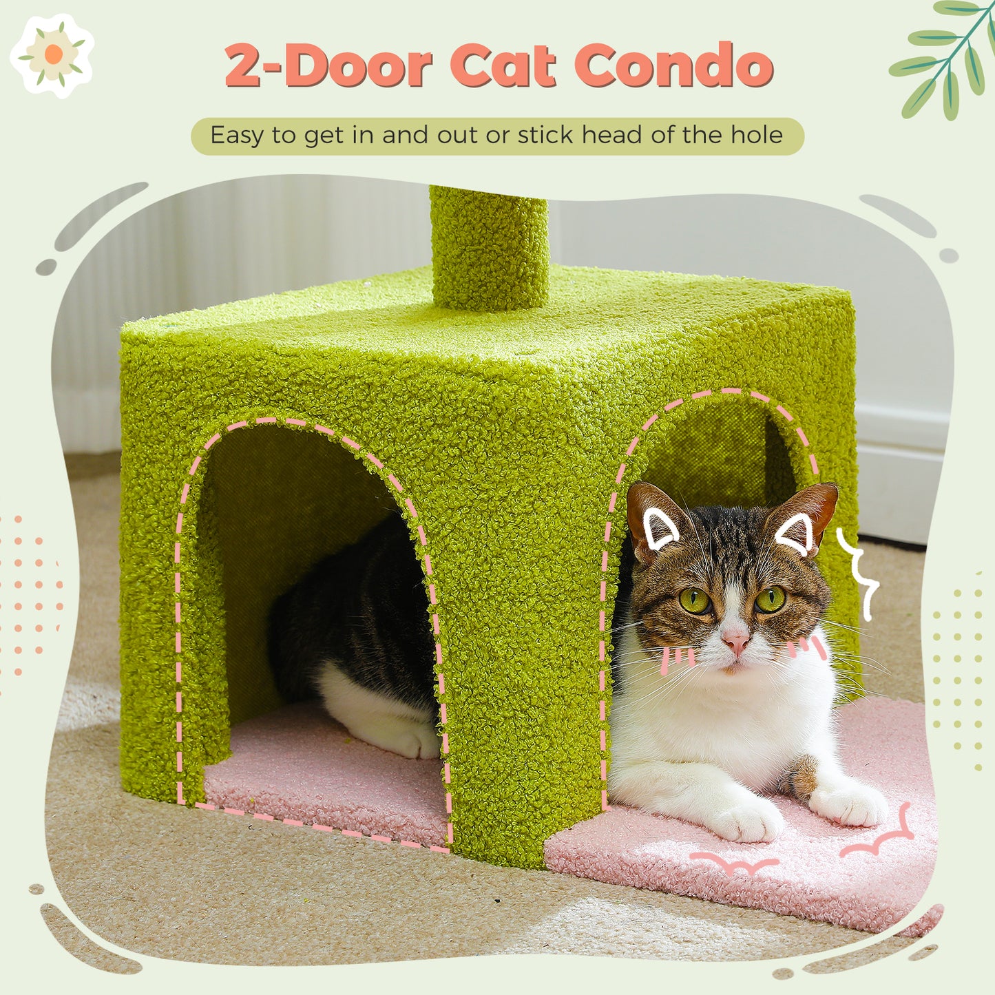 PAWZ Road 89cm Flower Cat Tree, Cute Cat Tower with Sisal-Covered Scratching Posts, Flower Perch, Condon&Hammock, Dangling Balls, Play Towers & Trees for Cats