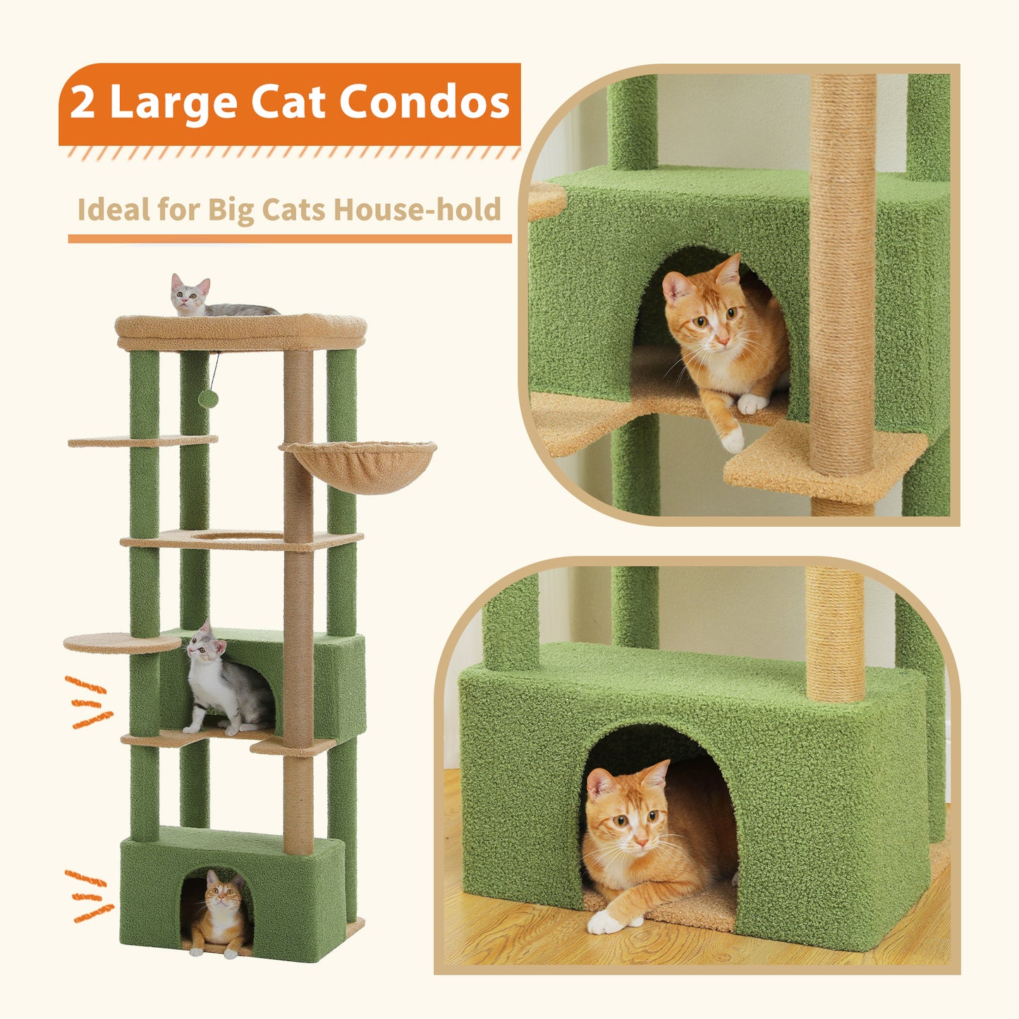PAWZ Road 170cm Cat Tree Tower Scratching Post Scratcher Large Cats Condo House Green