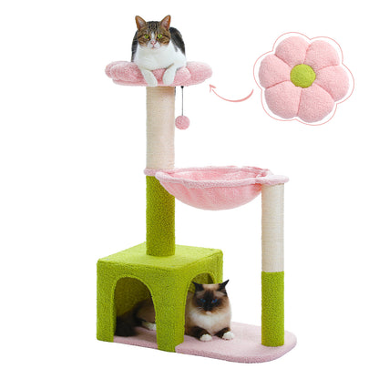 PAWZ Road 89cm Flower Cat Tree, Cute Cat Tower with Sisal-Covered Scratching Posts, Flower Perch, Condon&Hammock, Dangling Balls, Play Towers & Trees for Cats