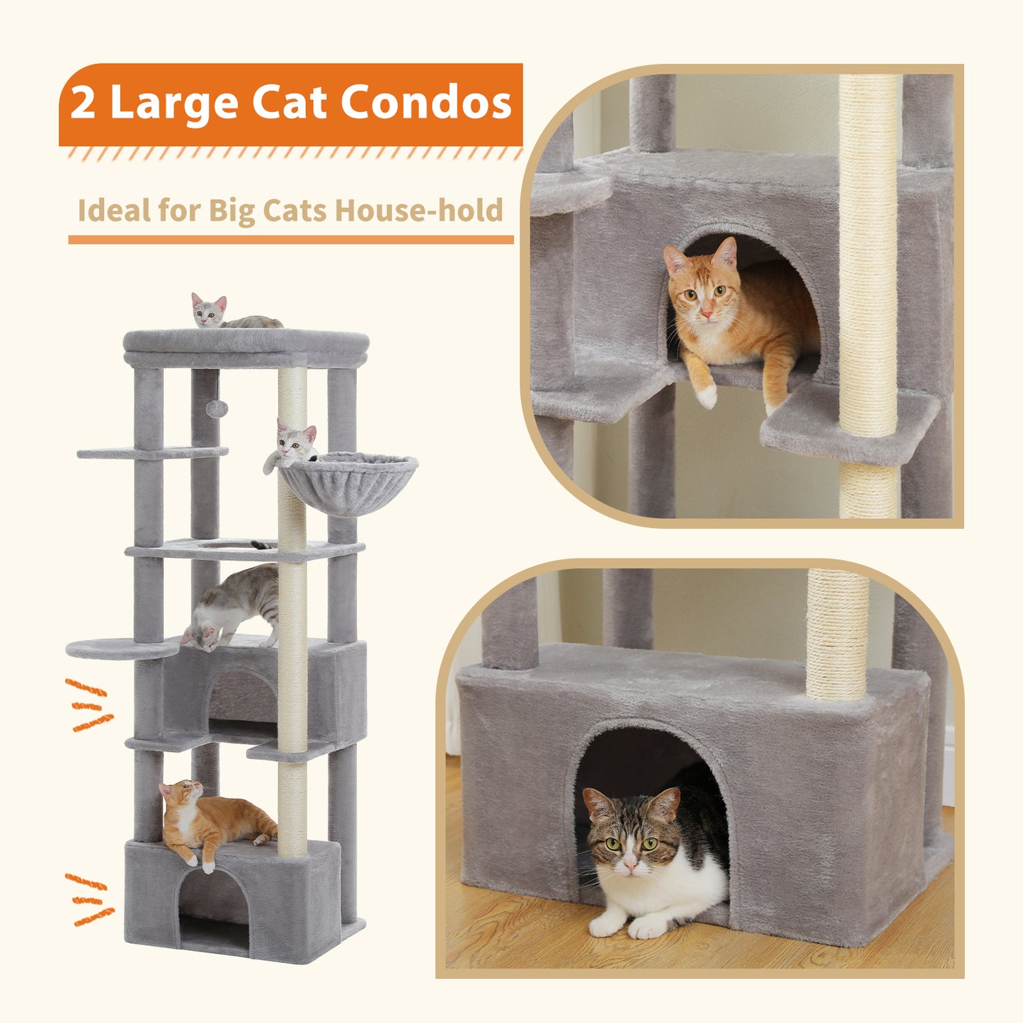 PAWZ Road 170cm Cat Tree Tower Scratching Post Scratcher Large Cats Condo House Grey