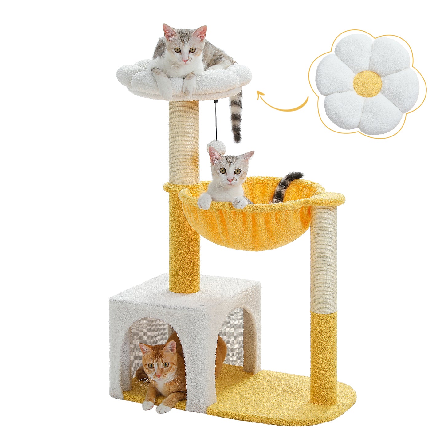 PAWZ Road 89cm Flower Cat Tree, Cute Cat Tower with Sisal-Covered Scratching Posts, Flower Perch, Condon&Hammock, Dangling Balls, Play Towers & Trees for Cats