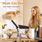 PAWZ Road Cat Desk Bed, Wicker Cat Bed for Desk Supports Up to 22kg, 360° Rotation&Adjustable Soft Plush Hammock for Indoor Cats, Withe