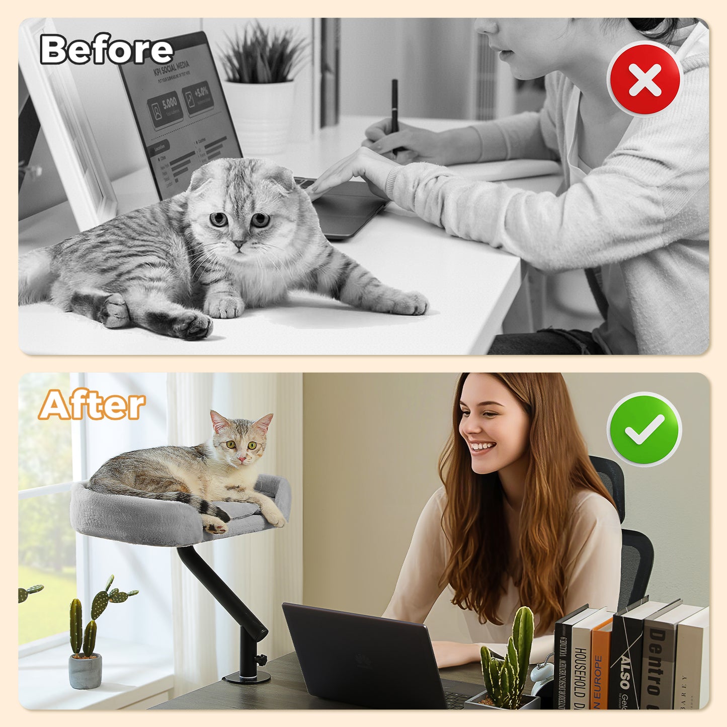 PAWZ Road Cat Desk Bed for Indoor Cats Big Hammock 360° Adjustable Support 20KG Grey