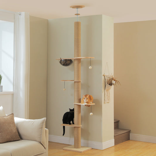 PAWZ Road Wood Cat Tree Floor to Ceiling(200.5cm-261.5cm) Cat Tower Scratcher Condo House Bed Toy
