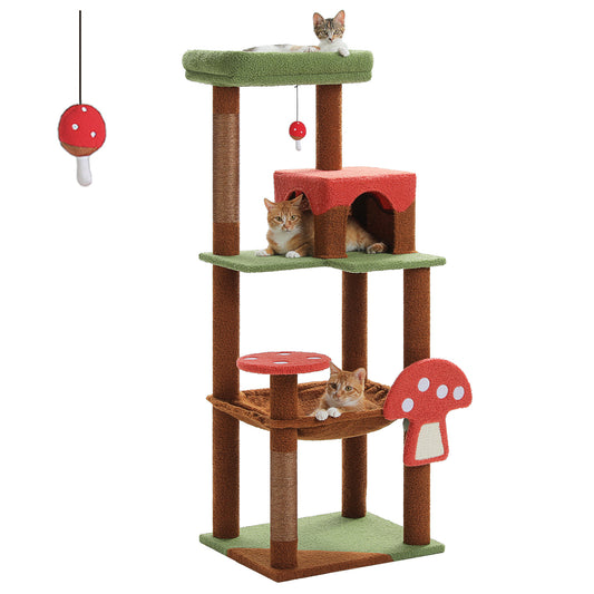 PAWZ Road 143cm Cat Tree Tower Scratching Post Scratcher Cat Condo House Bed Furniture Brown