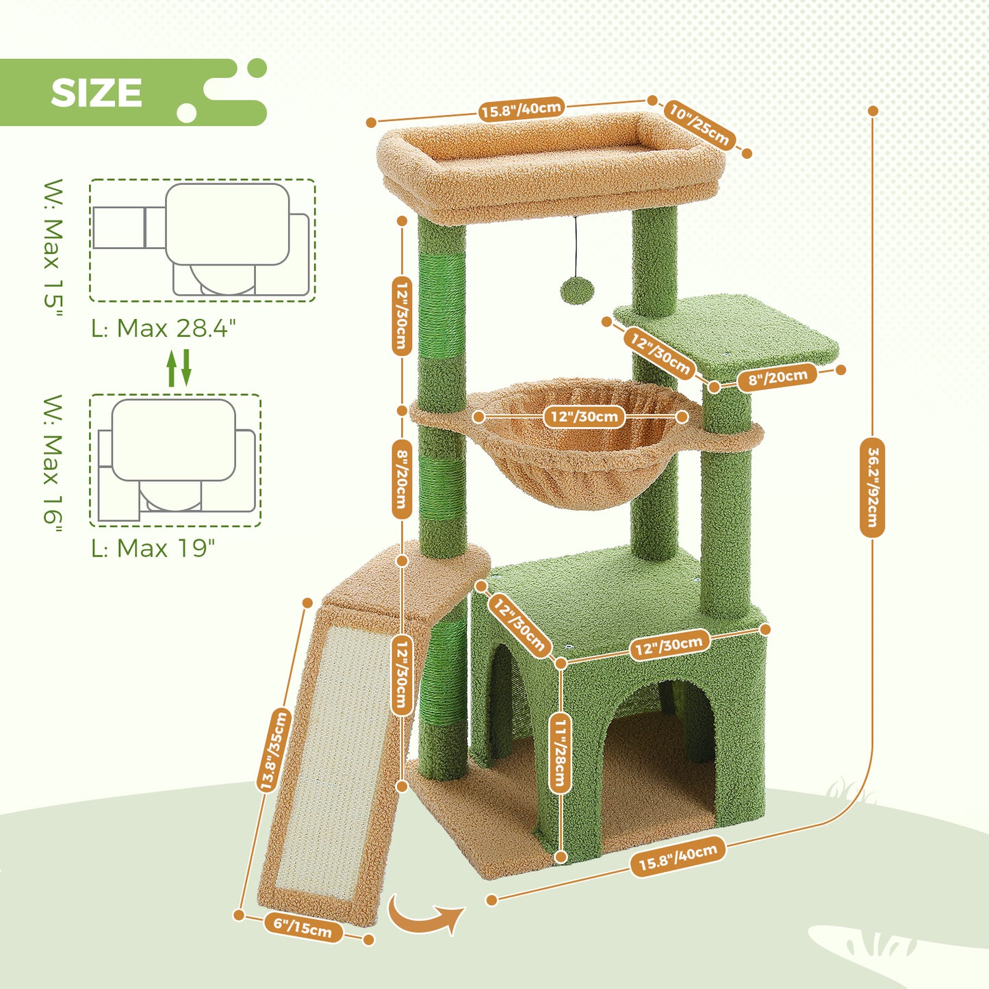 PAWZ Road Cat Tree Tower Kitten Scratching Post Condo House for Kitty Bed Toy 92cm Green