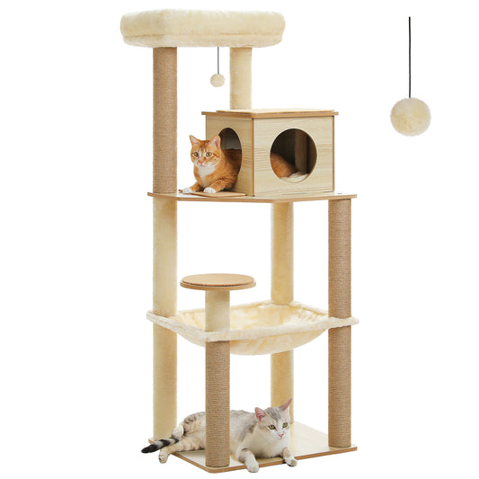 PAWZ Road 143cm Cat Tree Tower Scratching Post Scratcher Cat Condo Tree Kitten Bed Toy Wood Beige