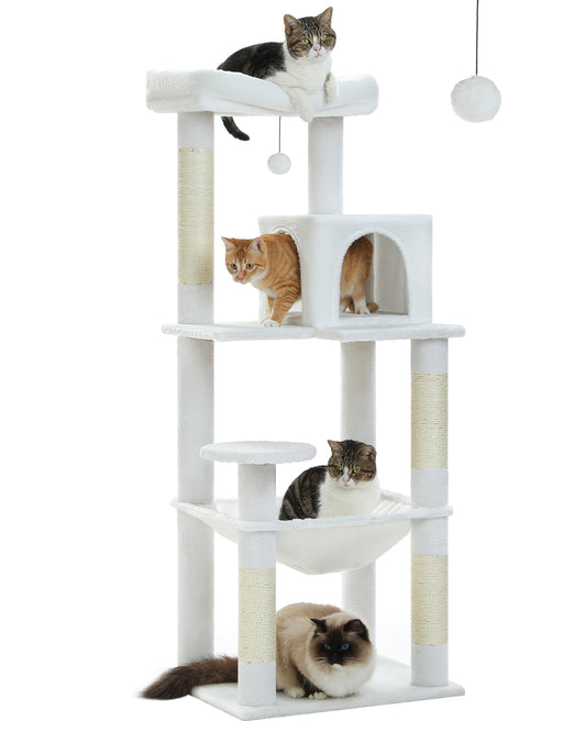 PAWZ Road 143CM Cat Tree Tower Scratching Post Cat Bed Furniture Scratcher Condo House White