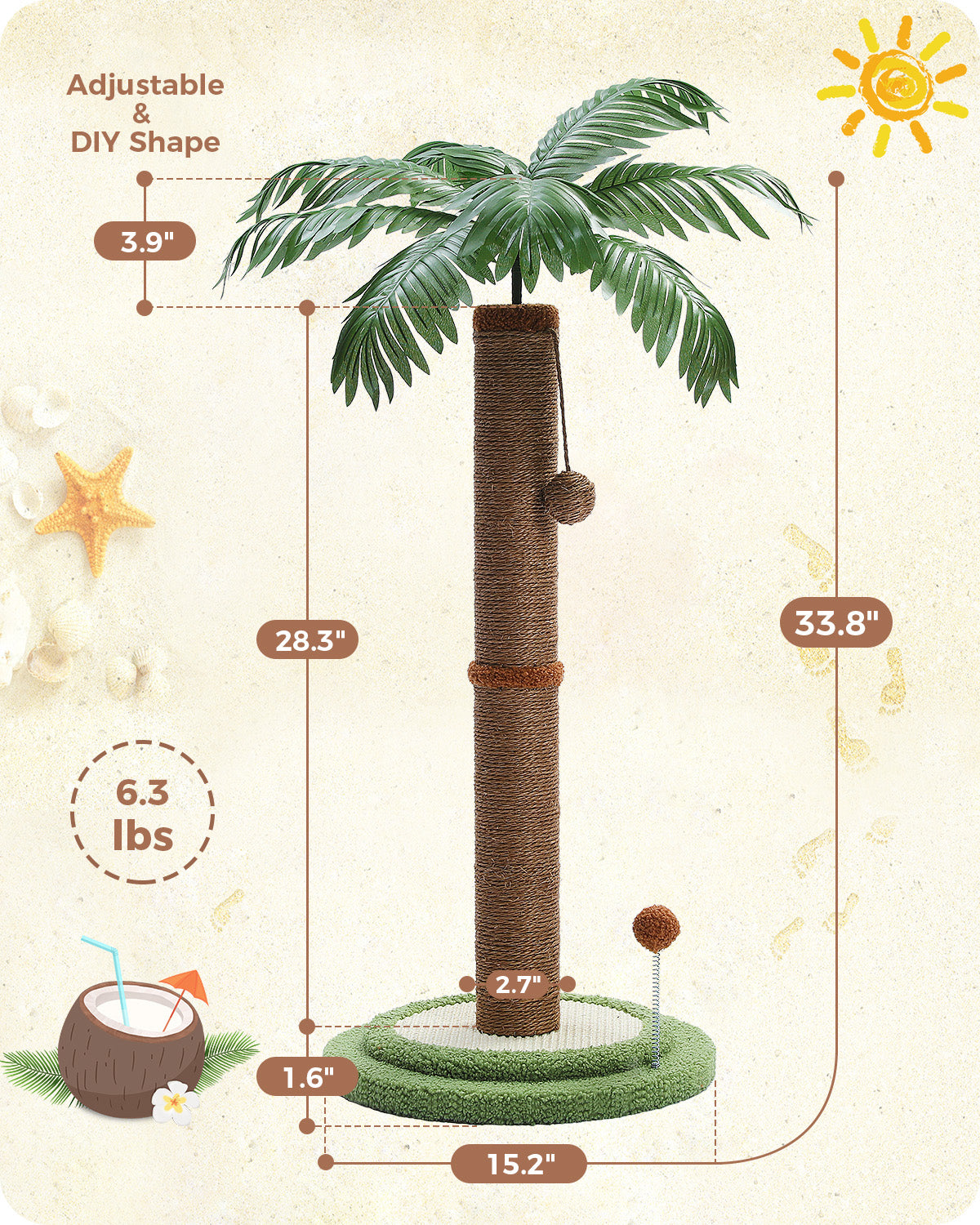 PAWZ Road Cat Tree Tower Scratching Post Sisal Covered Scratcher Cats Toys 86cm