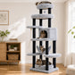 PAWZ Road 185cm Tall Cat Tree, Multi-Level Cat Tower for Large Indoor Cats Soft Long Plush Material, 2 Large Perches, Sisal-Covered Scratching Post, Hanging Hammock, Private Condo, Removable Bed, Grey