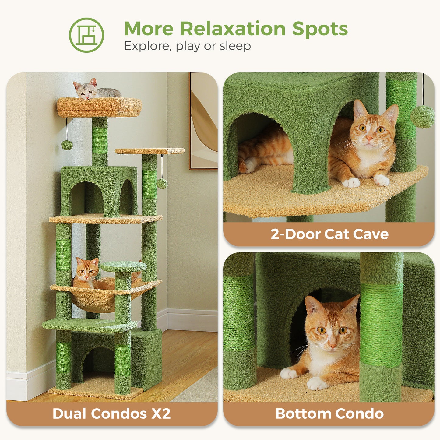 PAWZ Road Cat Tree Tower Scratching Post Scratcher Condo House Bed Toys 136cm Green