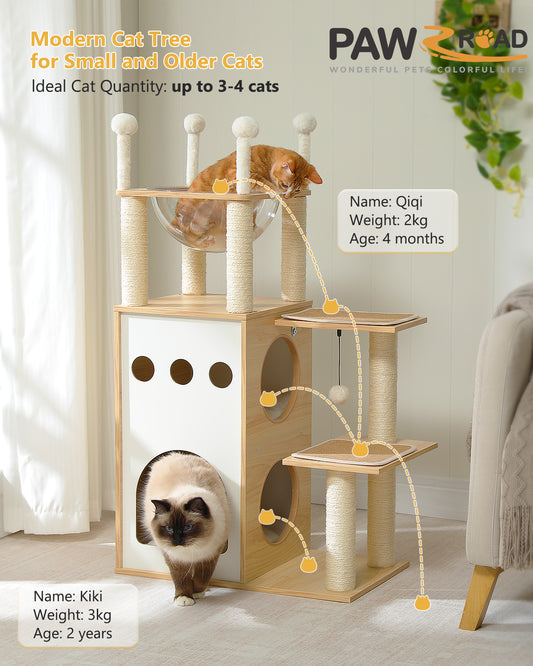 PAWZ Road 108CM Cat Tree Tower Scratching Post Wood Cat Kitten Condo Furniture House Beige
