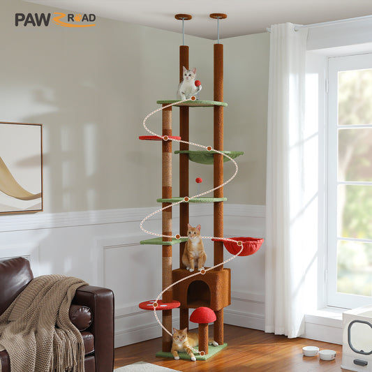 PAWZ Road Cat Tree Tower Scratching Post 230-252cm Floor to Ceiling Cats Tower Furniture Brown