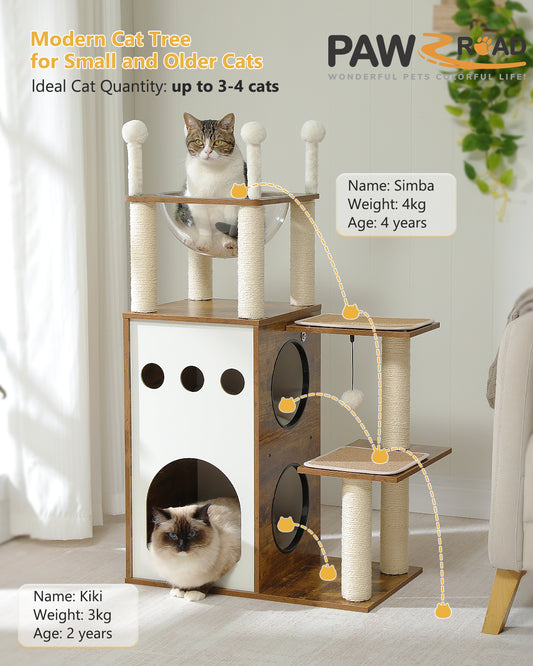 PAWZ Road 108cm Cat Tree Tower Scratching Post Wood Cat Kitten Condo Furniture House Brown