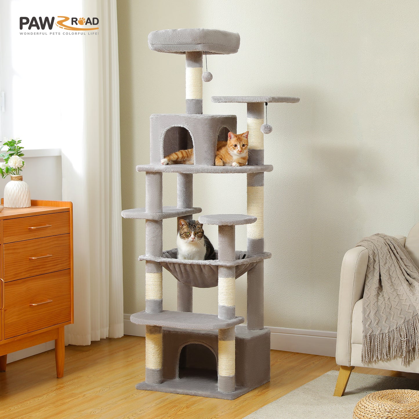 PAWZ Road Cat Tree Tower Scratching Post Scratcher Condo House Bed Toys 164cm Grey