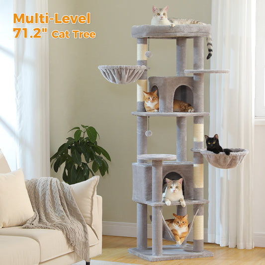 PAWZ Road 181cm Large Cat Tree Tower Scratching Post Condo House Furniture Cat Beds Grey