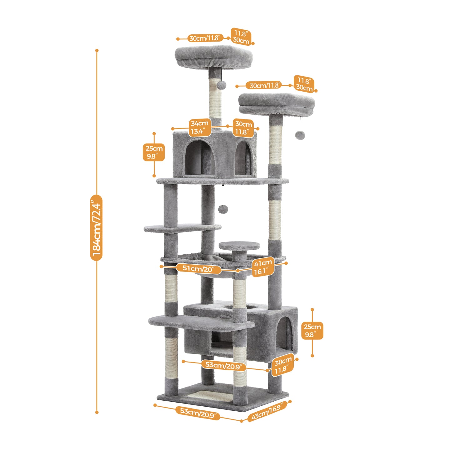 PAWZ Road Cat Tree Tower Scratching Post Scratcher Condo House Cat Bed Toy 184cm Grey