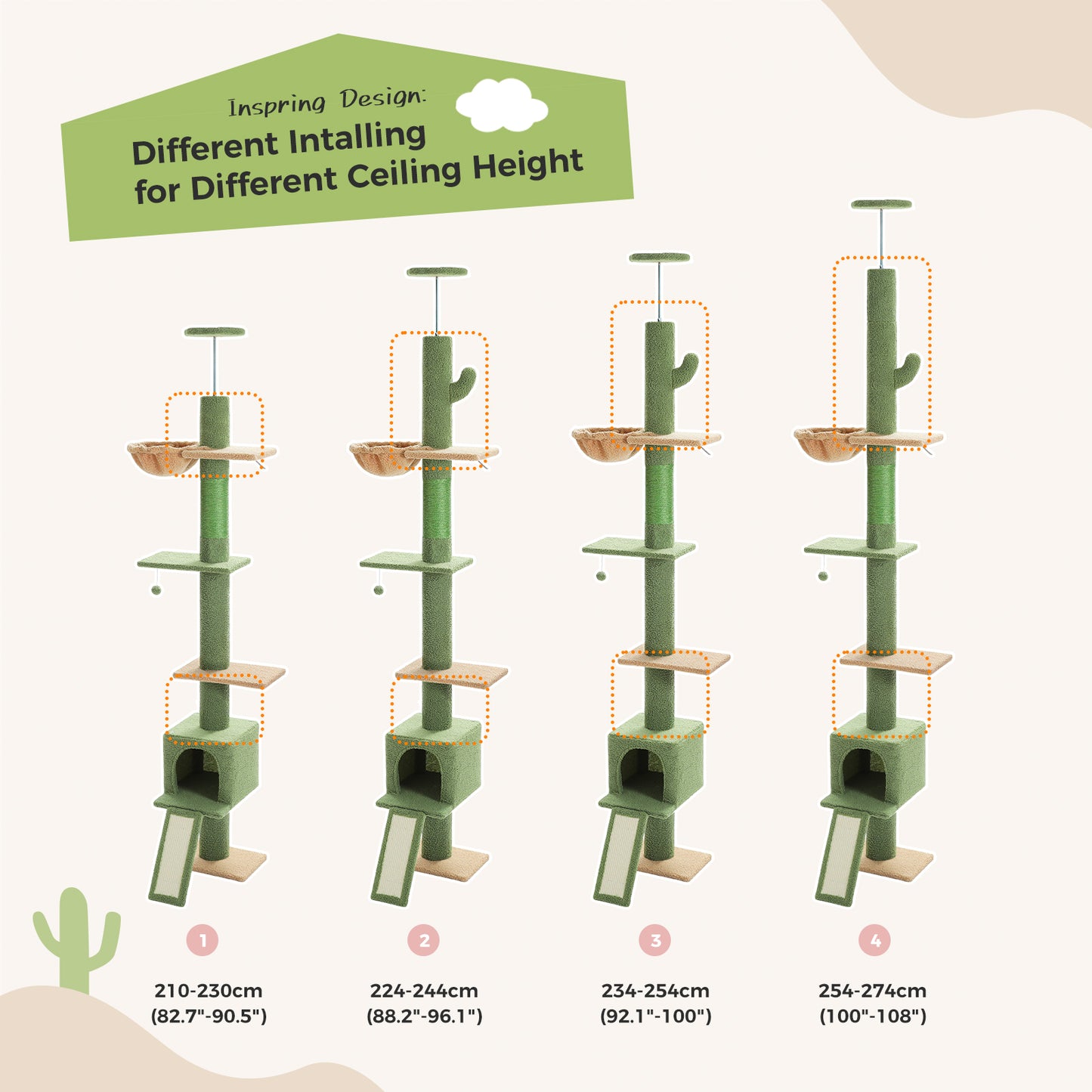 PAWZ Road Cat Tree Tower Scratching Post Ceiling High Cat Scratcher Condo Beds Green