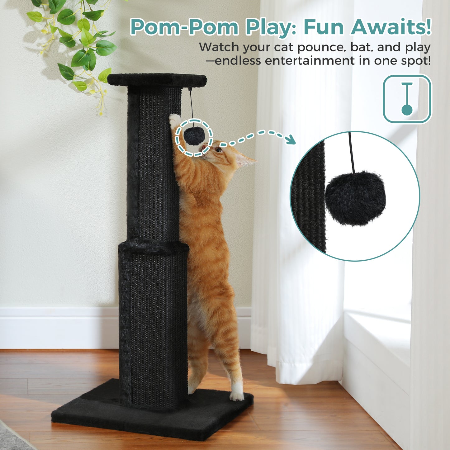 PAWZ Road 80cm Cat Tree Scratching Post Tower Sturdy Board Gym Furniture Fun Toys Black