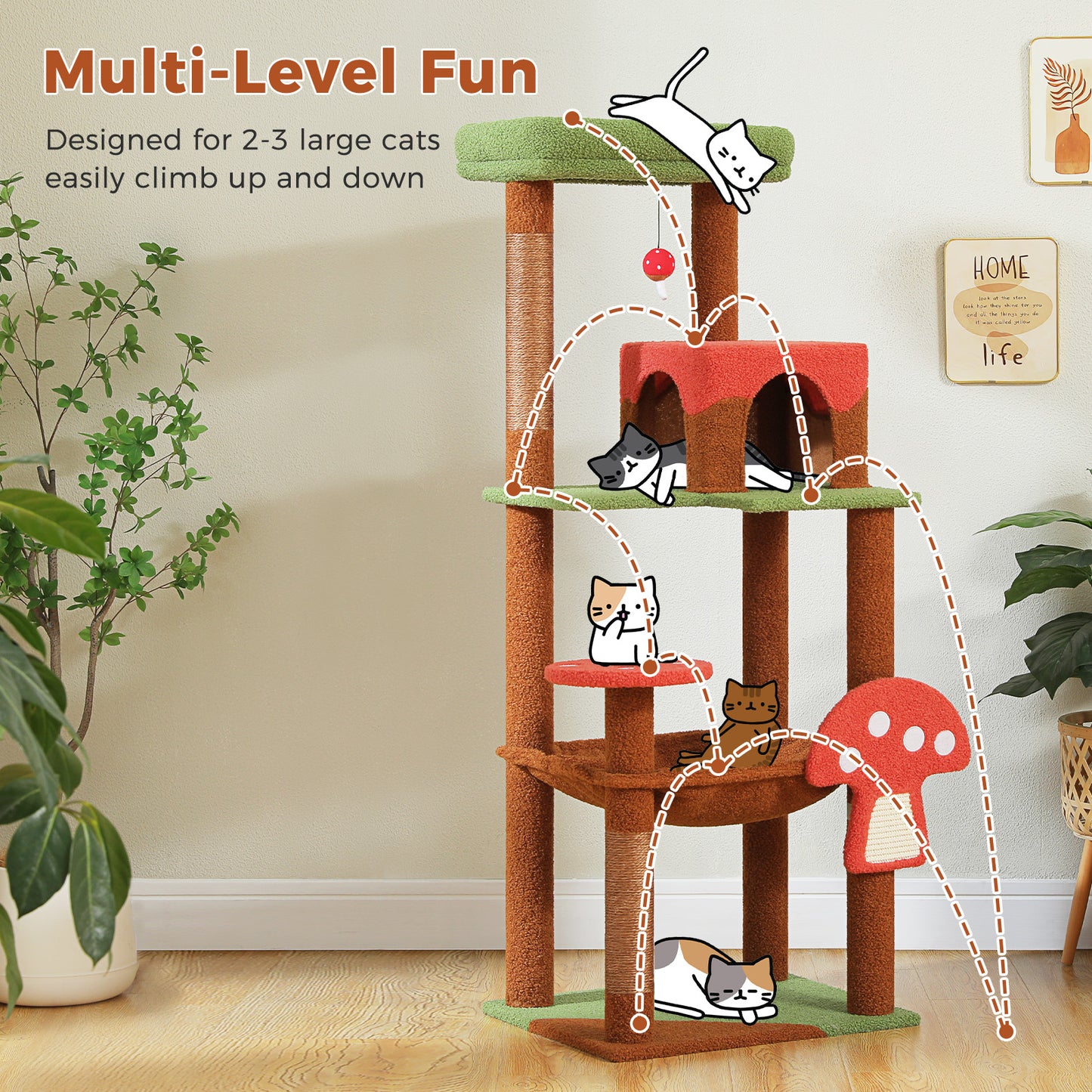 PAWZ Road 143cm Cat Tree Tower Scratching Post Scratcher Cat Condo House Bed Furniture Brown