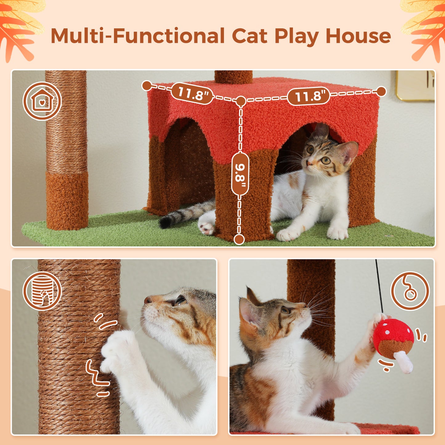 PAWZ Road 143cm Cat Tree Tower Scratching Post Scratcher Cat Condo House Bed Furniture Brown