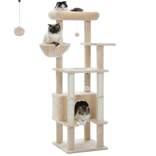 PAWZ Road Cat Tree Tower Scratching Post Scratcher Tree Bed Wood Condo Toys 140cm Beige