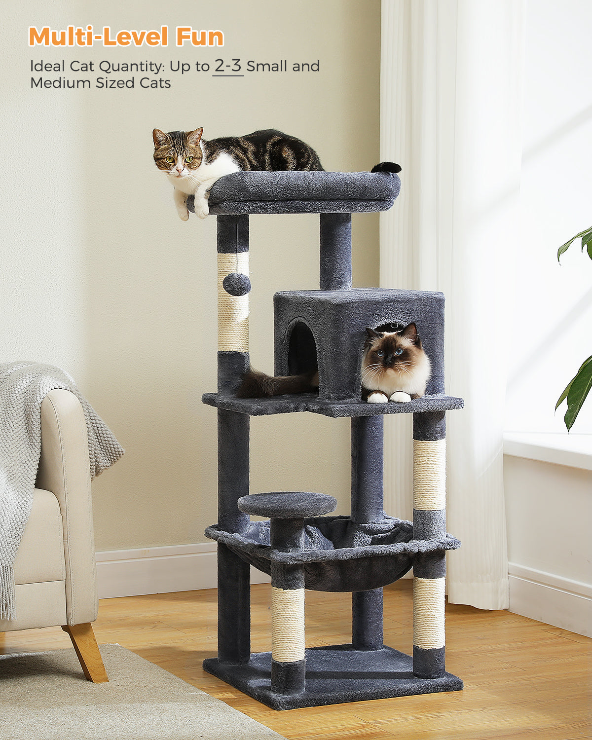 PAWZ Road 116cm Cat Tree Tower Scratching Post Scratcher Cat Condo Tree Kitten Bed Toy Dark Grey