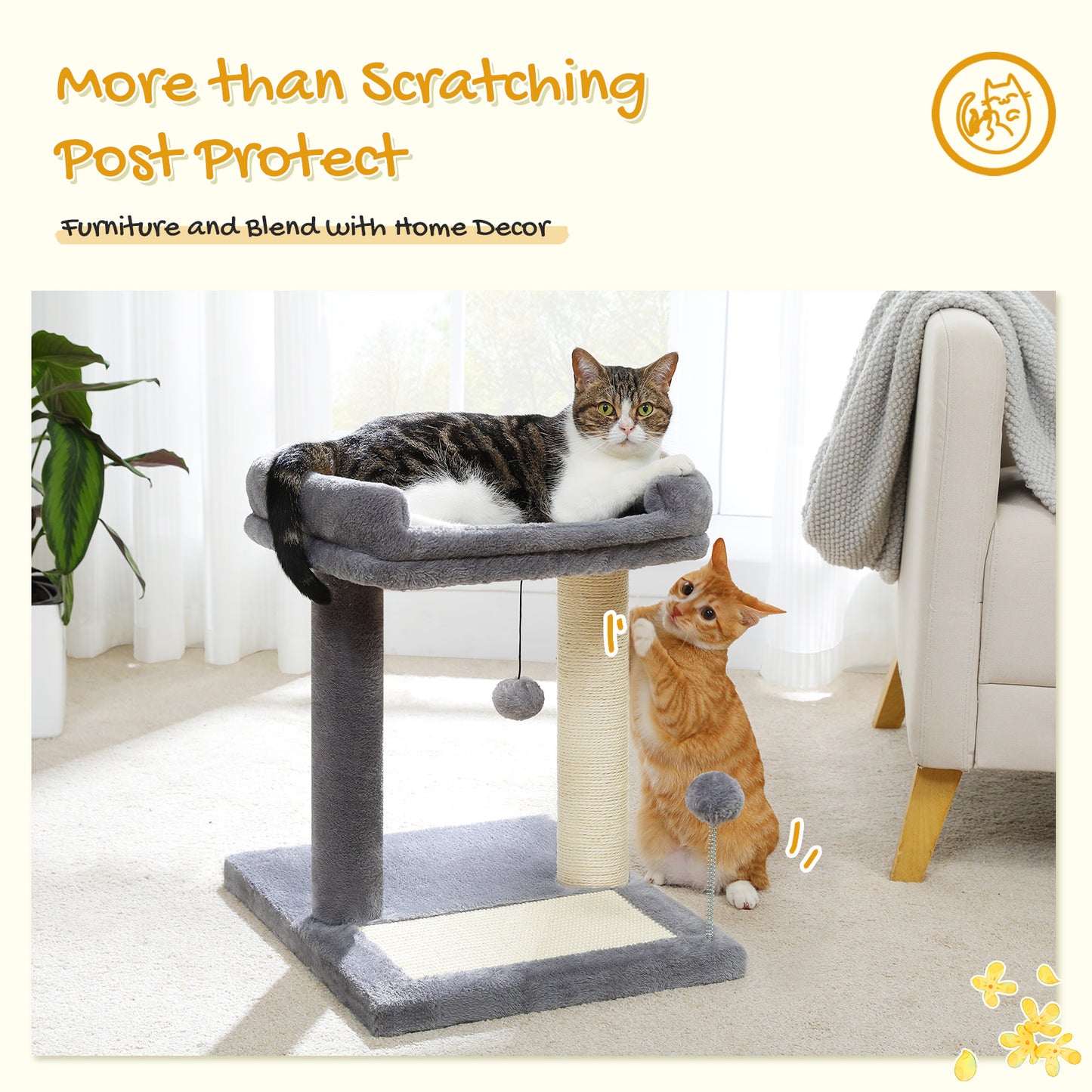 PAWZ Road Cat Scratching Post Bed, Featuring with Soft Perch Sisal-Covered Scratch Posts and Pads with Play Ball Great for Kittens and Cats
