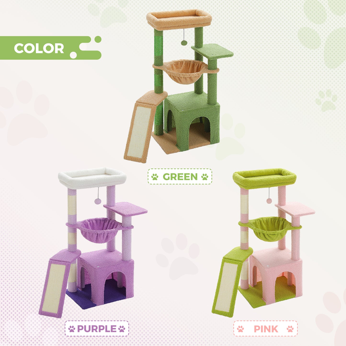 PAWZ Road Cat Tree Tower Kitten Scratching Post Condo House for Kitty Bed Toy 92cm Green