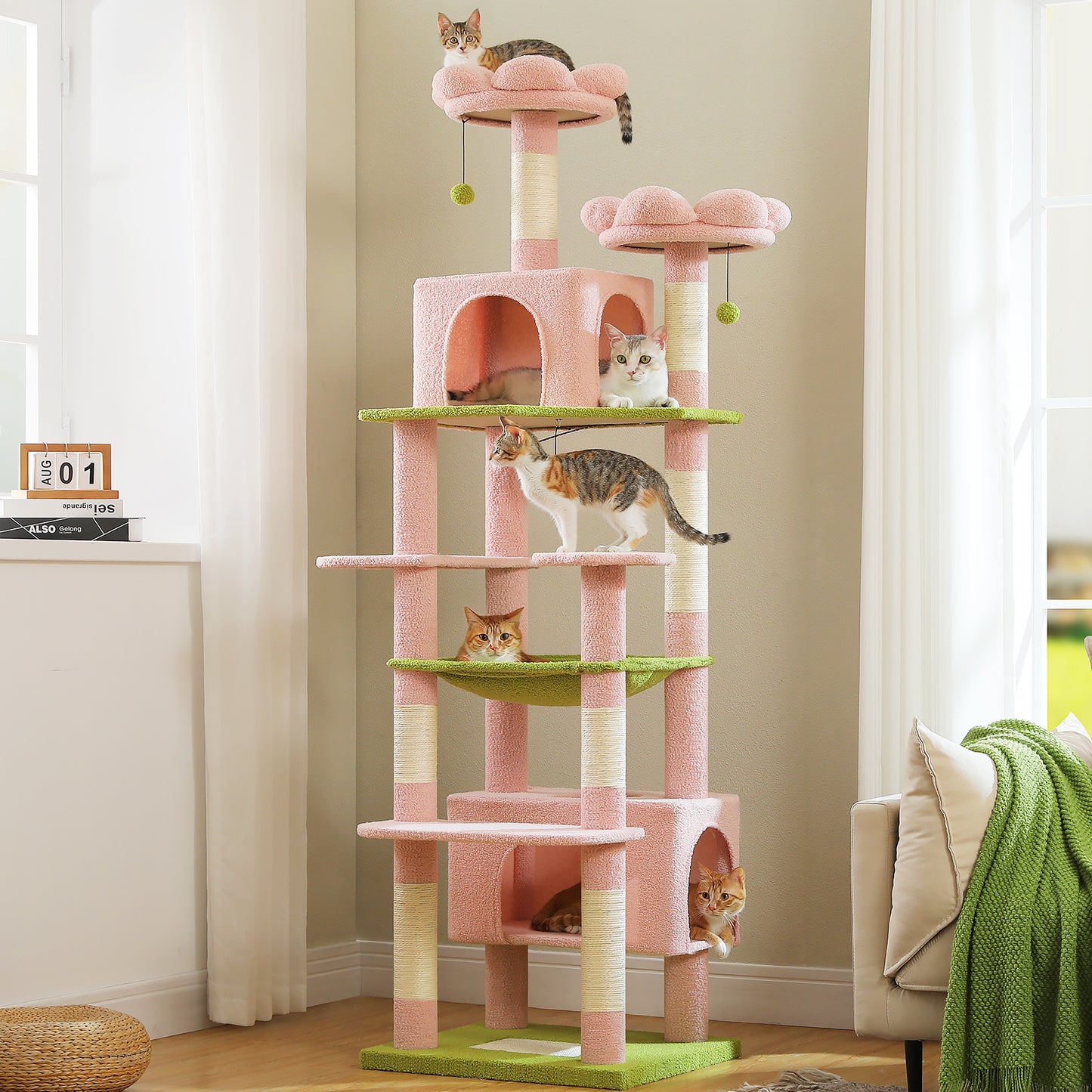 PAWZ Road 205cm Large Flower Cat Tree Tower Scratching Post Scratcher Condo House Cat Furniture Pink