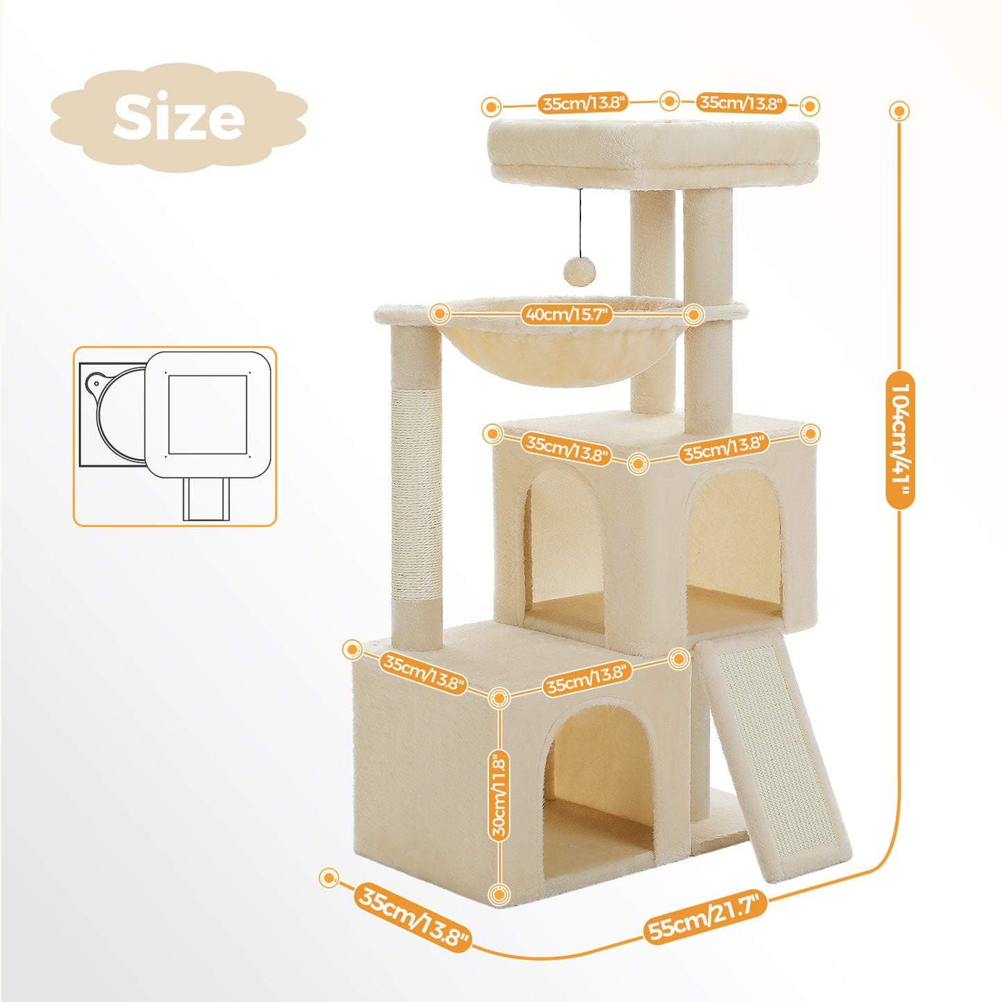 PAWZ Road 104cm Cat Tree Tower Scratching Post Scratcher Condo House for Indoor Cats Beige