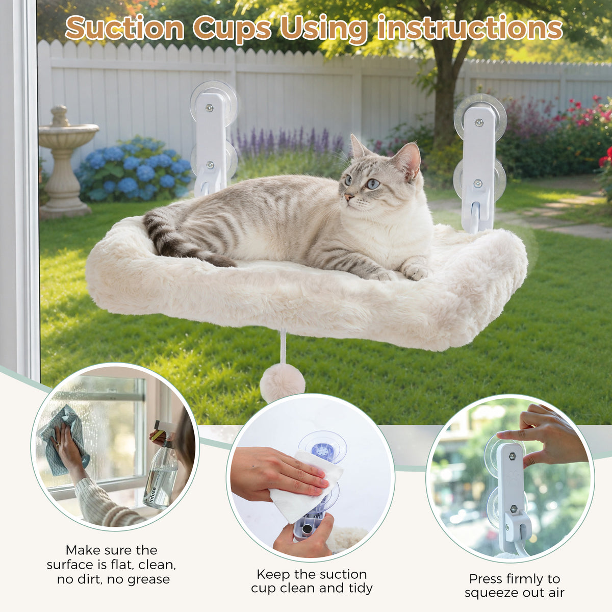 PAWZ Road Cat Window Hammock, Foldable Window Perch, White Cloud-Shaped Bed, 2 Cushions Included: Soft Cloud & Breathable Mesh, Sturdy Suction Cups, Machine Washable Mat,  Pompom Ball, for Large Cats