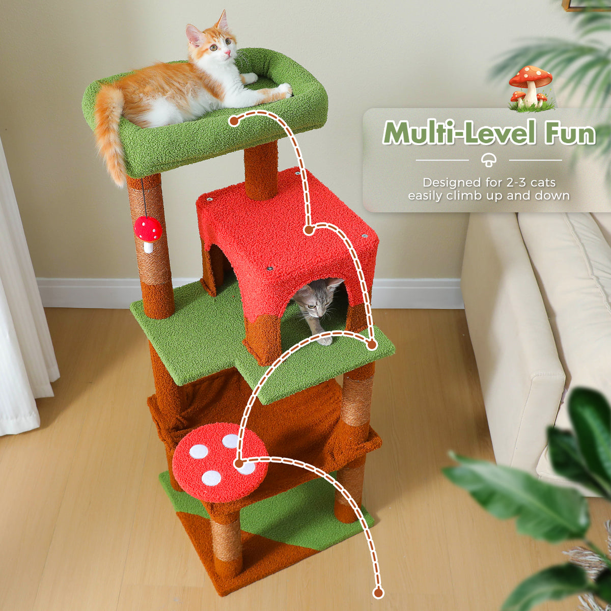 PAWZ Road 116cm Cat Tree Tower Scratching Post Scratcher Cat Condo House Bed Furniture Brown