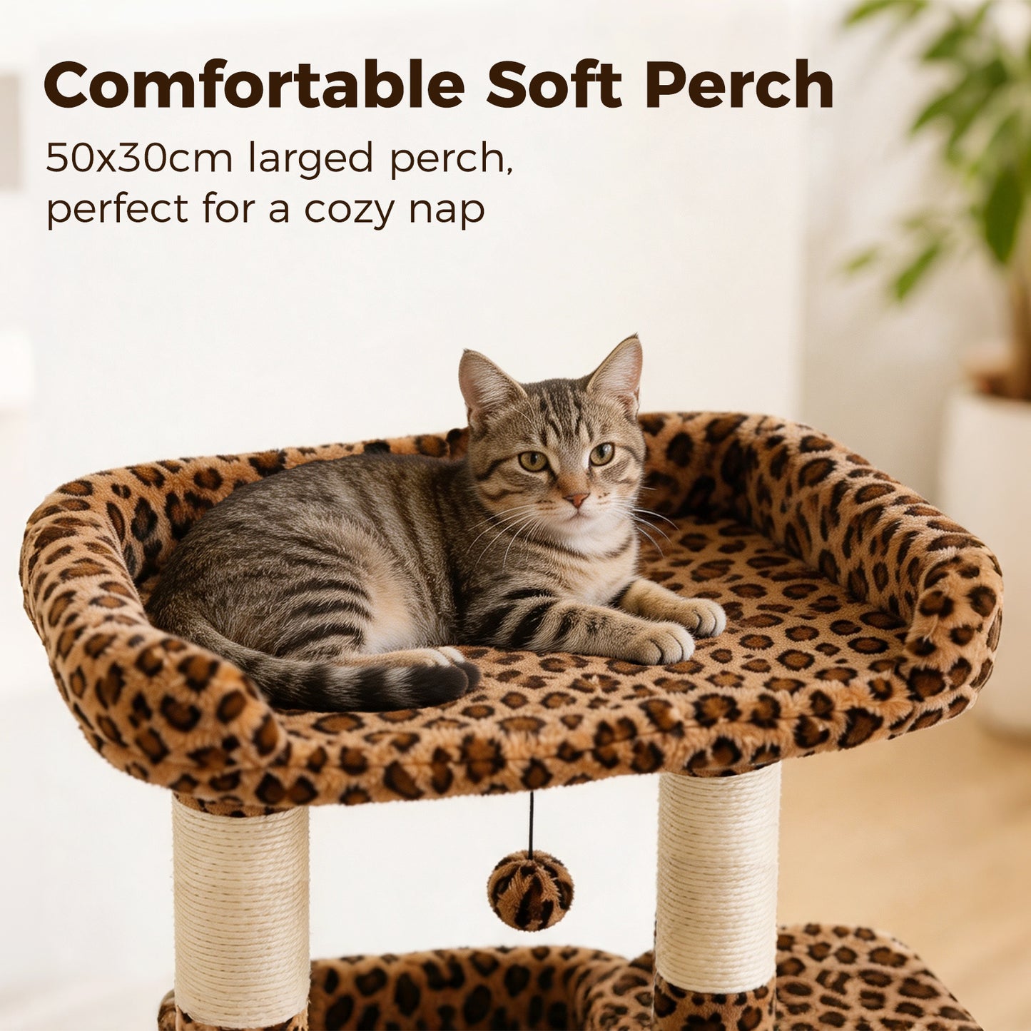PAWZ Road Small Cat Tree Tower Scratching Post with Wide Top Perch Condo Toys Leopard Print