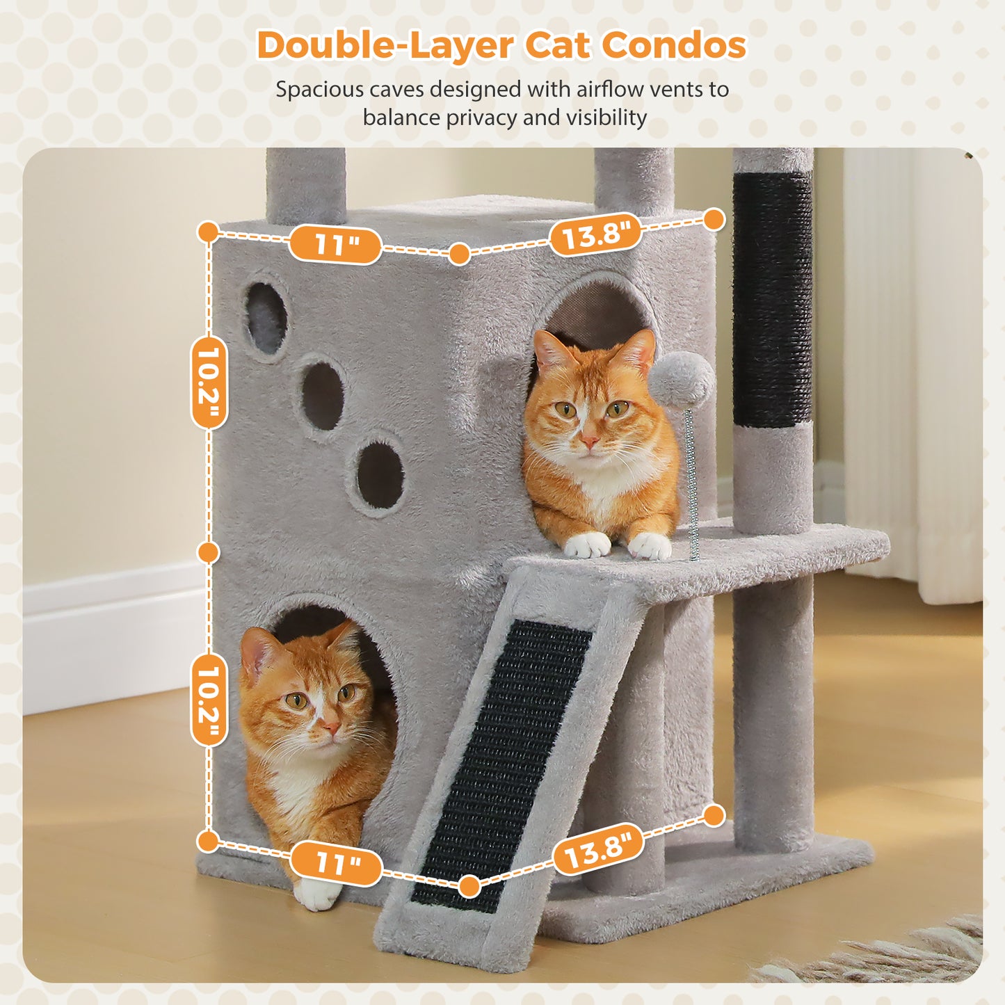 PAWZ Road Cat Tree for Indoor Cats, 88cm Small Cat Tower with Sisal-Covered Scratching Posts, 2 Condos, Scratching Ramp and Dangling Toys, Ideal Kitten Play House for Multi-Kitten Households