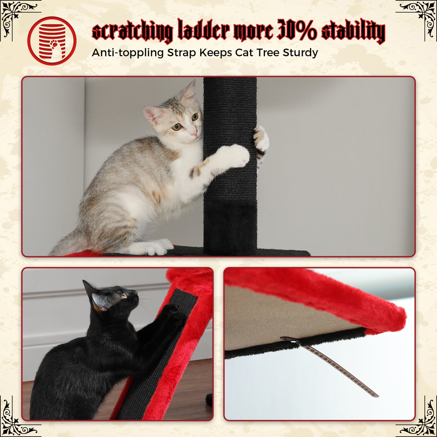 PAWZ Road Cat Tree Tower Scratching Post Ceiling High Cat Scratcher Condo Beds Black