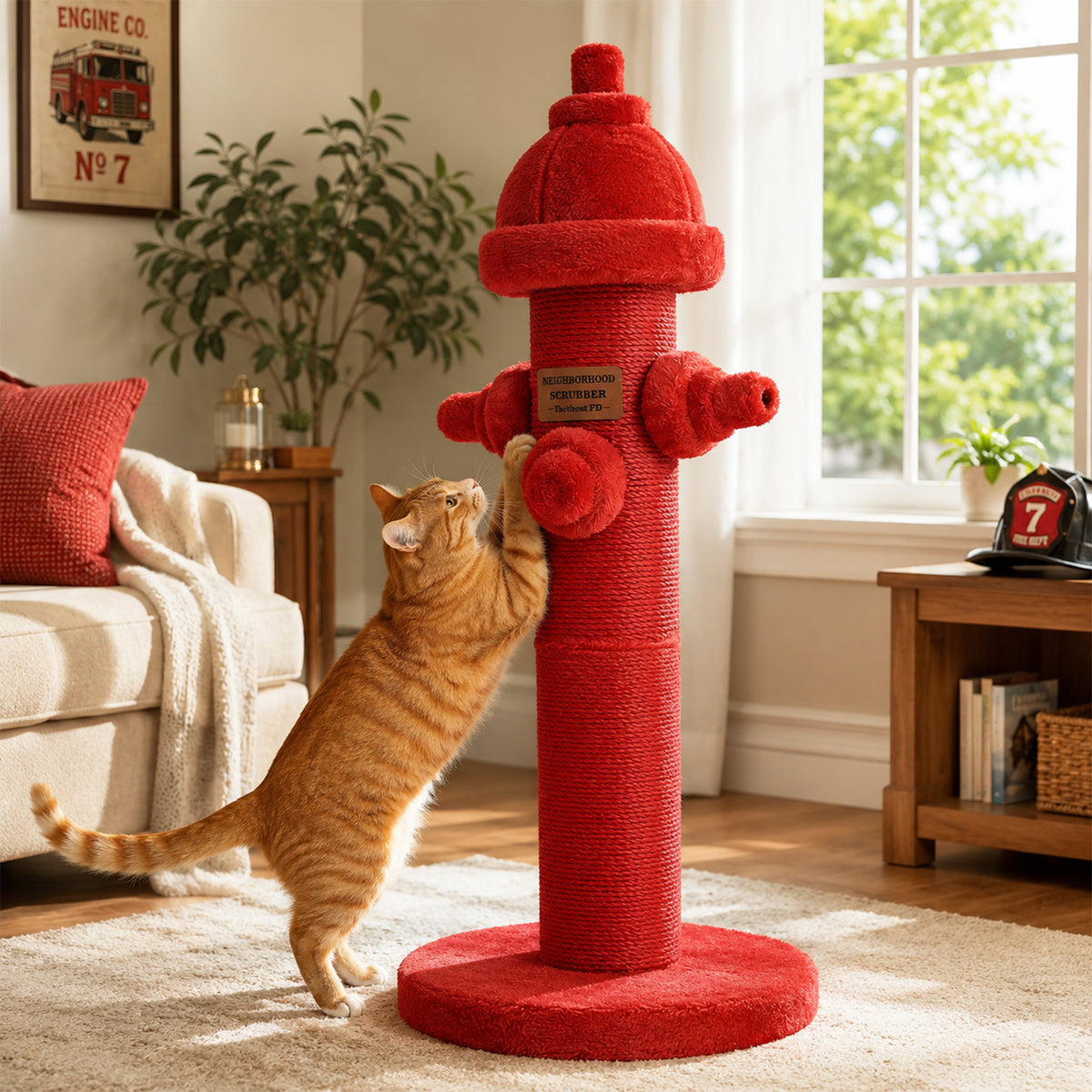 PAWZ Road Fire Hydrant Cat Scratching Post, 65cm Sisal Scratch Post Natural Sisal-Covered Post, Stable Wide Base, Furniture Protector, Cat Activity Center for Indoor Cats