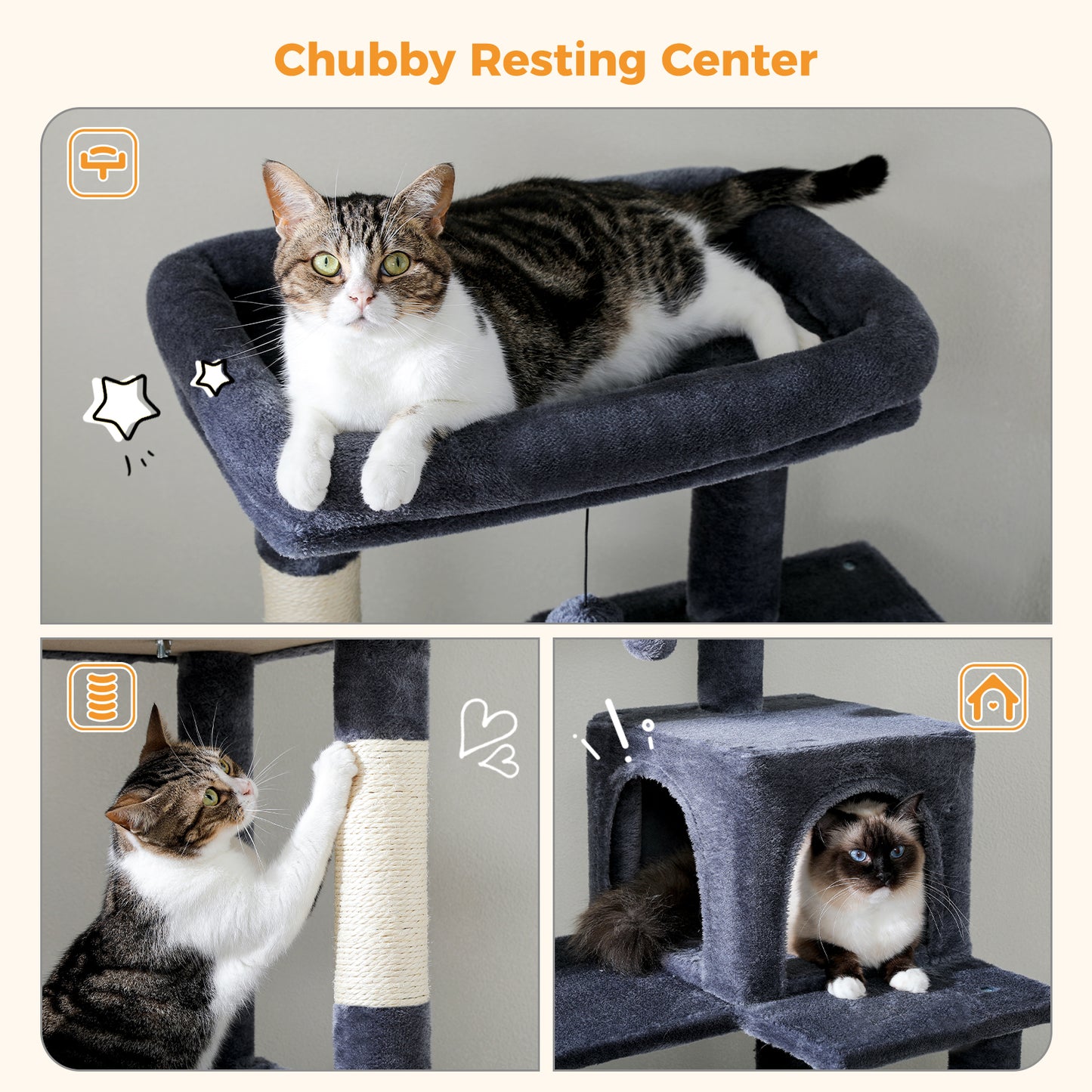 PAWZ Road 143CM Cat Tree Tower Scratching Post Cat Bed Furniture Scratcher Condo House Dark Grey