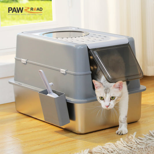 PAWZ Road Stainless Steel Litter Box Enclosed Extra Large Cat litter Tray Toilet