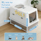 PAWZ Road Stainless Steel Litter Box XL Enclosed Cat Boxes with Lid | 41cm High Sides Anti-Leakage, 38L Capacity for Large Cats, Non-Stick Bottom & Includes Scoop