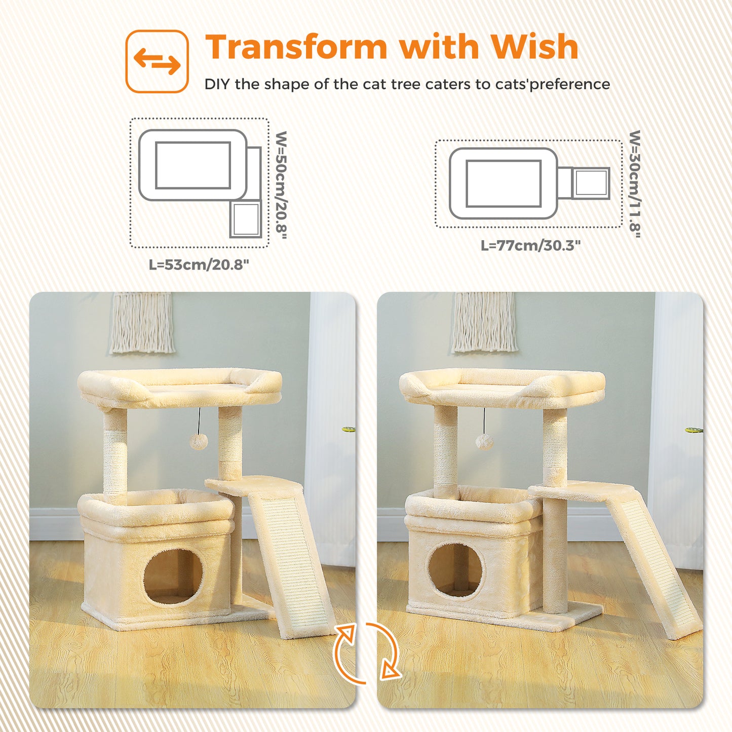 PAWZ Road Small Cat Tree Tower Scratching Post with Wide Top Perch Condo Toys Beige