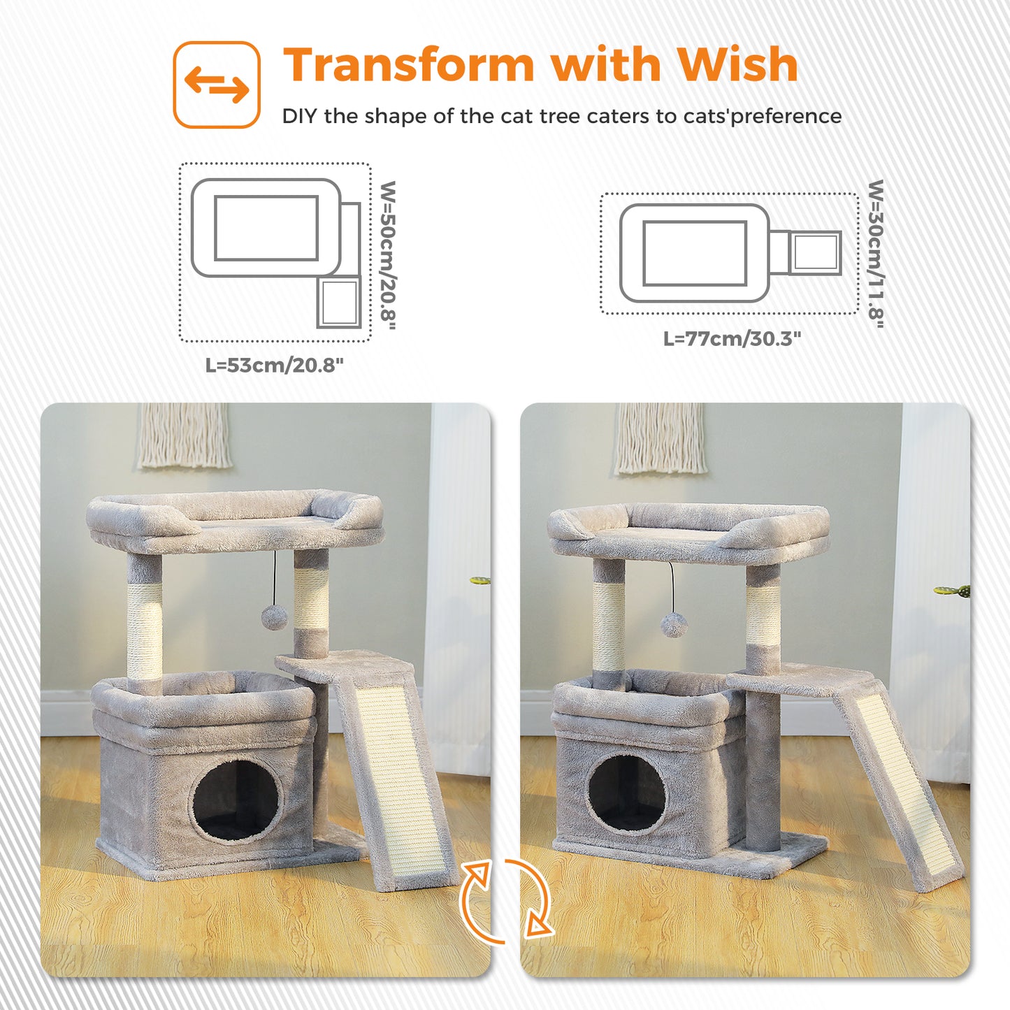 PAWZ Road Small Cat Tree Tower Scratching Post with Wide Top Perch Condo Toys Grey