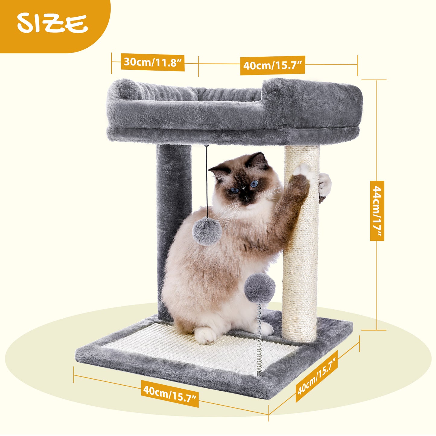 PAWZ Road Cat Scratching Post Bed, Featuring with Soft Perch Sisal-Covered Scratch Posts and Pads with Play Ball Great for Kittens and Cats