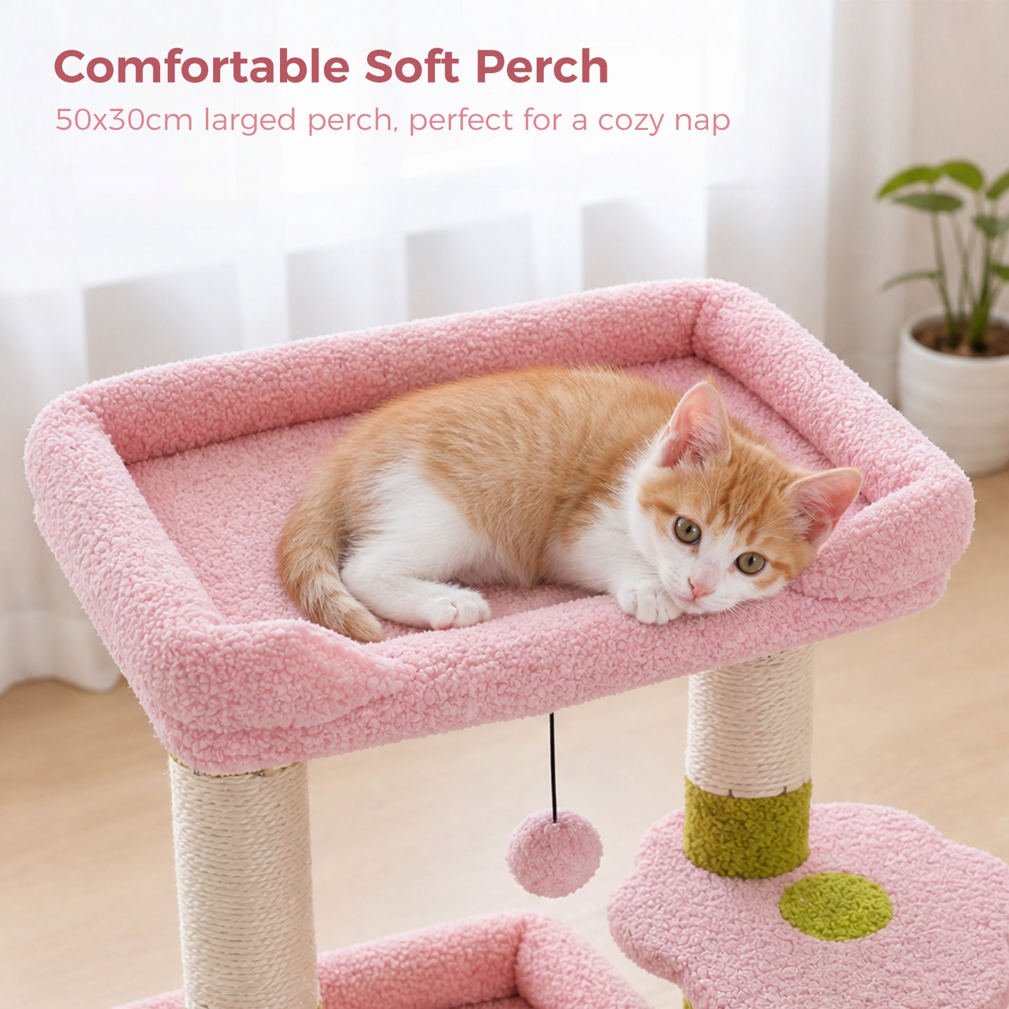 PAWZ Road Small Cat Tree Tower Scratching Post with Wide Top Perch Condo Toys Pink