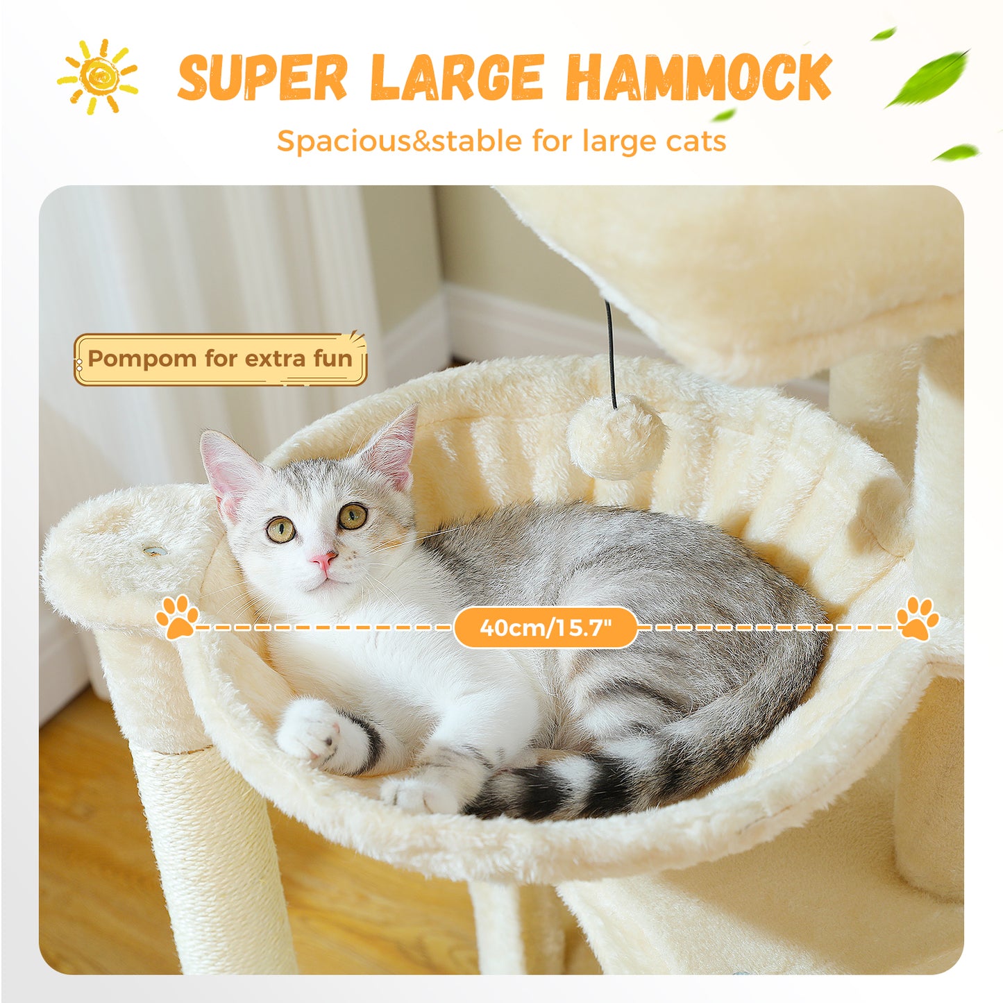PAWZ Road 104cm Cat Tree Tower Scratching Post Scratcher Condo House for Indoor Cats Beige