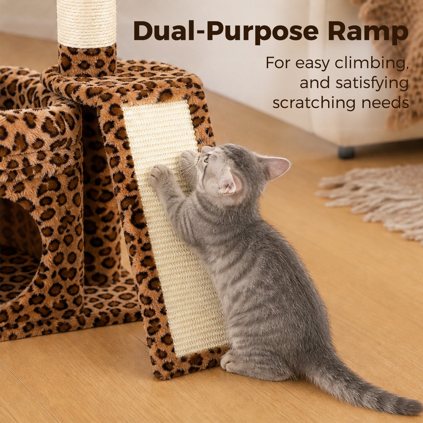 PAWZ Road Small Cat Tree Tower Scratching Post with Wide Top Perch Condo Toys Leopard Print