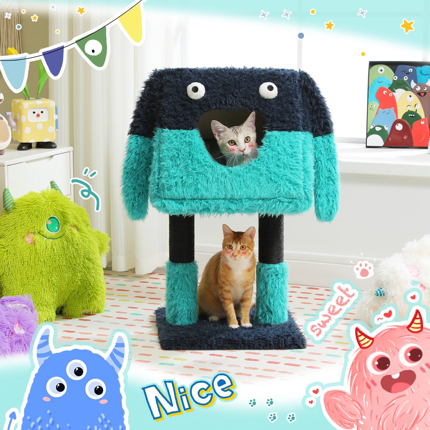 PAWZ Road Cat Tree Tower Scratching Post Monster Shape Cat Condo House Furniture Blue