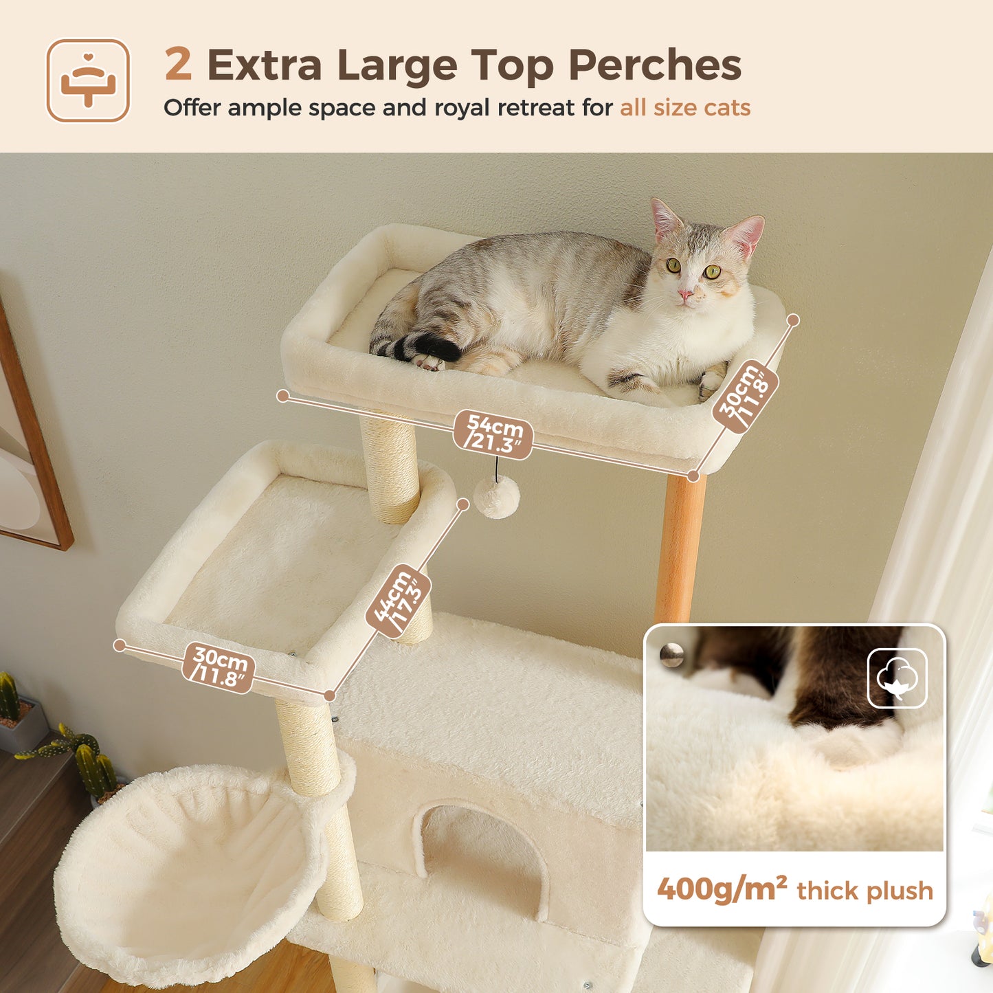 PAWZ Road 186cm Large Wood Cat Tree Tower Scratching Post House with 2 Condos Beige