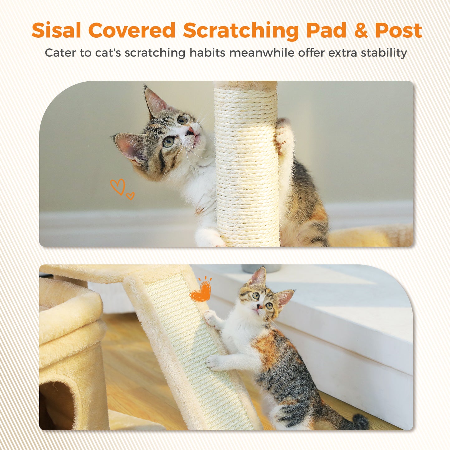 PAWZ Road Small Cat Tree Tower Scratching Post with Wide Top Perch Condo Toys Beige