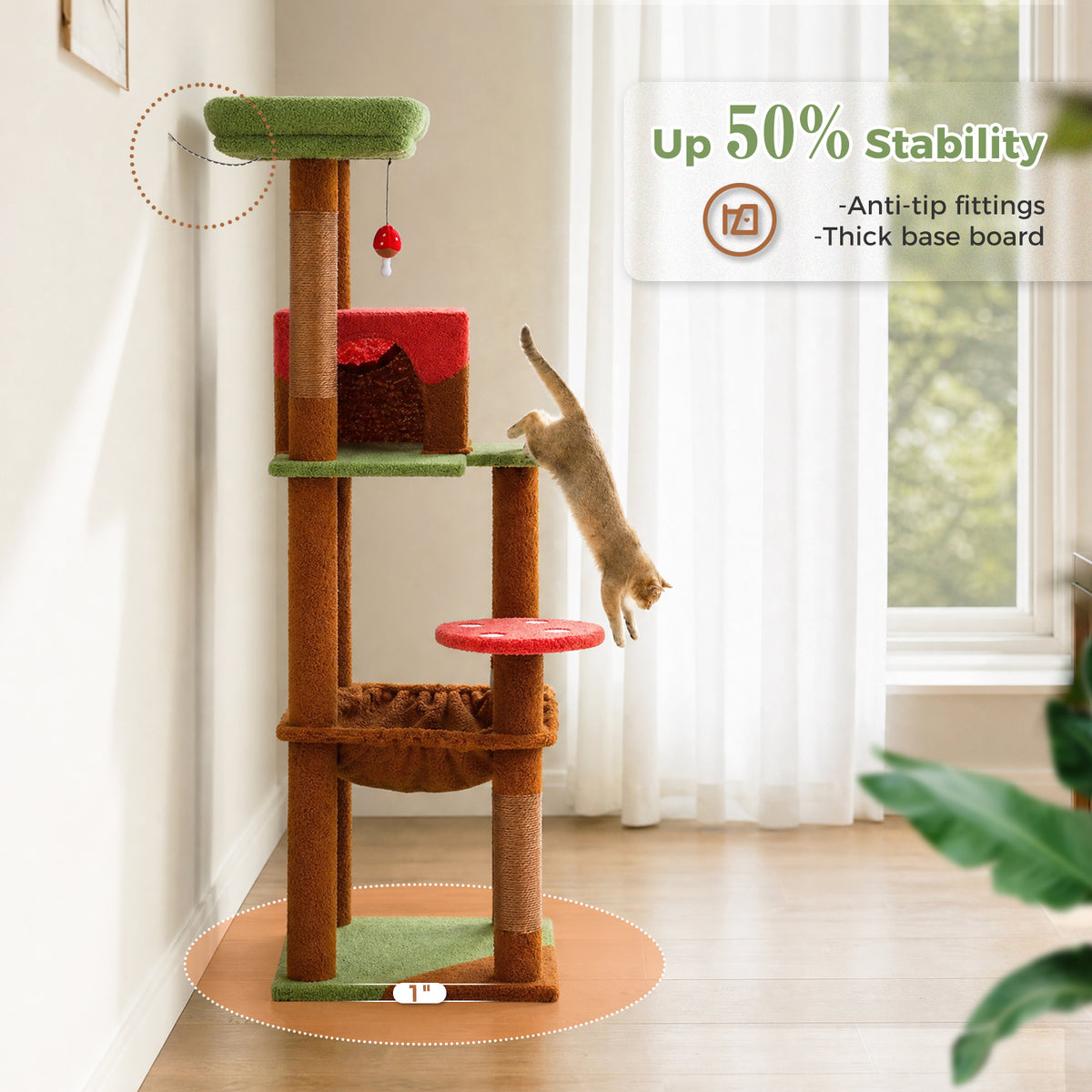PAWZ Road 116cm Cat Tree Tower Scratching Post Scratcher Cat Condo House Bed Furniture Brown